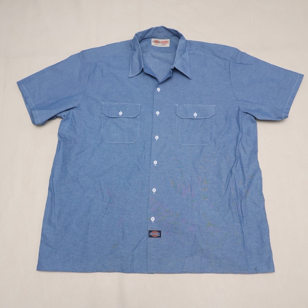 Vintage Dickies Work Shirt 3XL Blue USA Made Short Sleeve Workwear Y2K